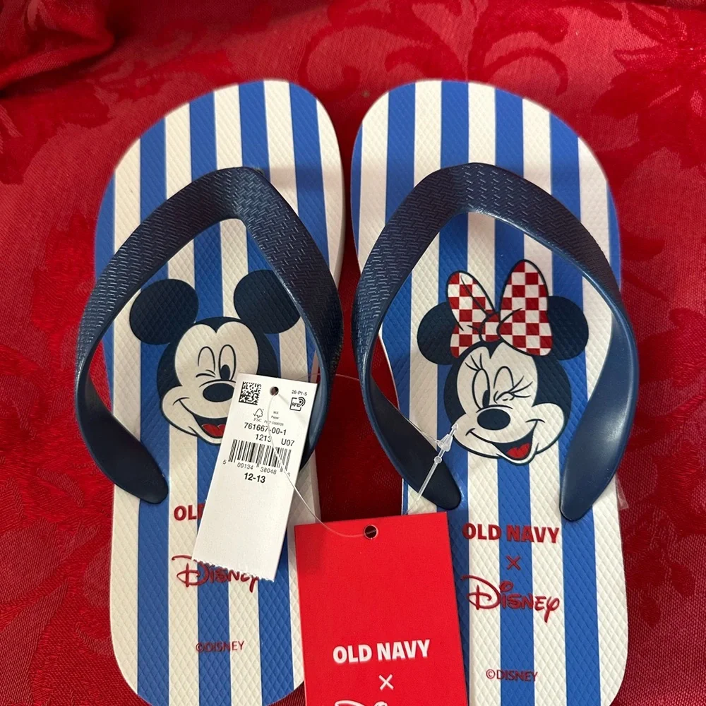 Old Navy Disney Minnie and Mickey Kids Navy Striped Flip Flops